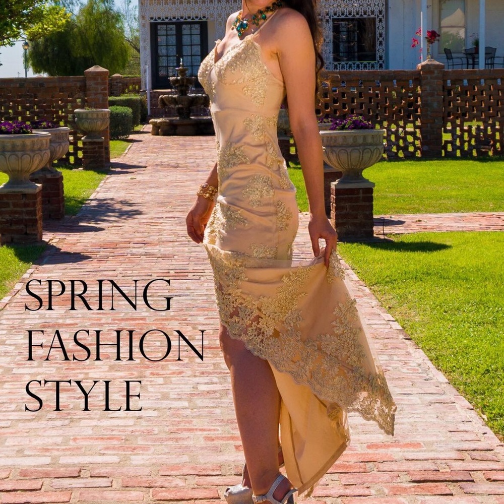 Gold high slit maxi dress